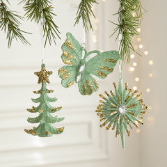 新しいクリスマスの装飾品緑の蝶はクリスマスツリーを飾ってヨーロッパ式のプラスチックの配置用品の現物を飾ります。