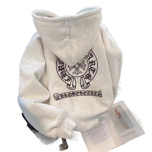 Couple Trend Brand Letter Print Grey Hooded Sweatshirt Women's Winter American Hip-Hop Padded Thick Plus Size Outerwear