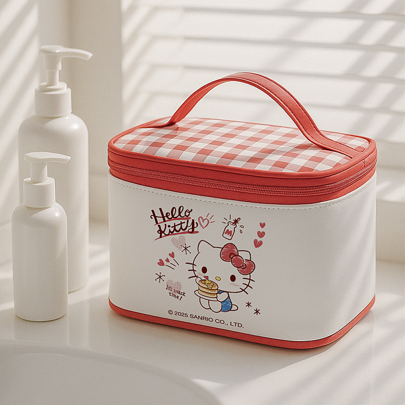 체크무늬 화장품 가방 (KT 고양이)