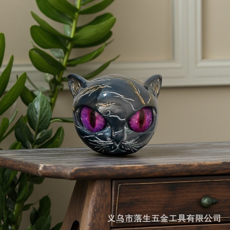 跨境独立站亚马逊猫咪雕塑装饰品摆件万圣节装饰猫咪头像摆件|undefined