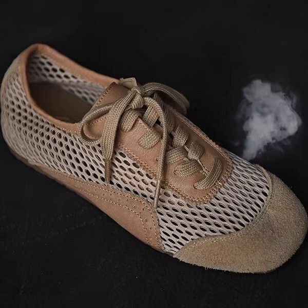Cowhide Version Breathable Mesh Casual Shoes Women's Flats Shoes 2025 New Summer Comfortable Forrest Gump Training Shoes for Women