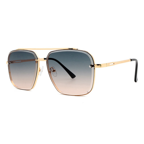  Double Beam Metal Trimmed European and American Fashionable Men's Square Sunglasses Driver Driving Women's Outdoor Sunglasses