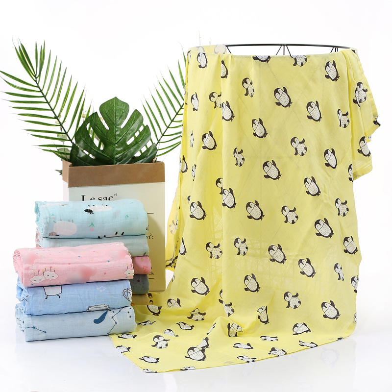 Bamboo Cotton Printed Swaddle Thin Gauze Swaddle Towel Baby Swaddle Wrap Single Wrap Cloth Air Conditioning Blanket Newborn Supplies