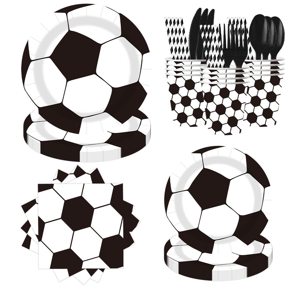 Beixi World Cup White Football Party Tableware Set Disposable Paper Cups Paper Plates Tissues Desktop Arrangement Decoration