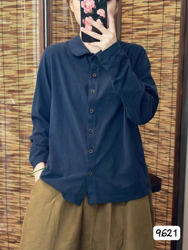 爆破跑量衬衫女 秋款 文艺复古简约时尚宽松大码休闲减龄上衣9621|undefined