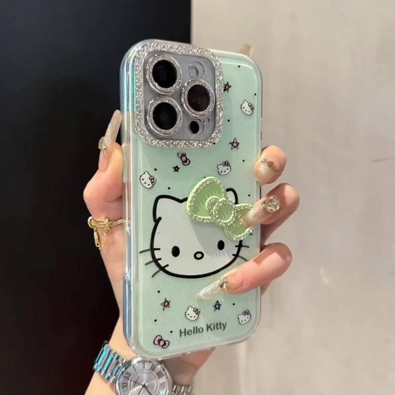 卡通闪钻蝴蝶结KT猫iPhone14/13适用11苹果16/15PROMAX手机壳12套|undefined