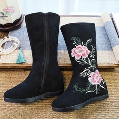 別情 2021秋冬新款漢服鞋繡花布鞋女靴雙芙蓉提花棉廣場舞蹈靴