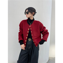 柜上3W+！CE马车刺绣 小个子新年圣诞双面呢羊毛大衣短款外套女秋