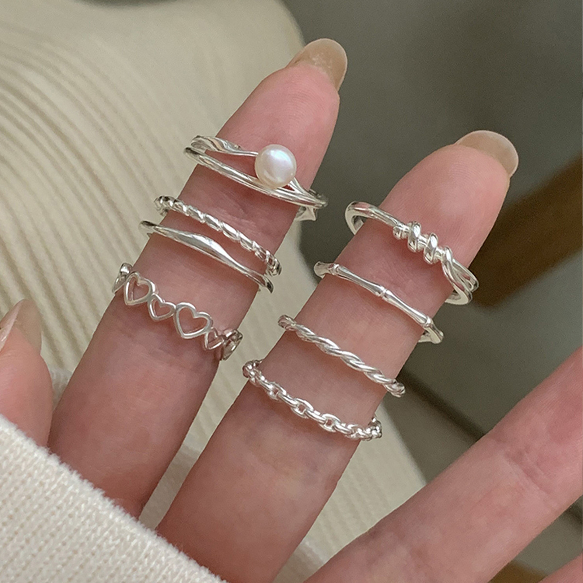 珍珠戒指女小众设计高级感食指戒ins风时尚简约气质个性指环手饰