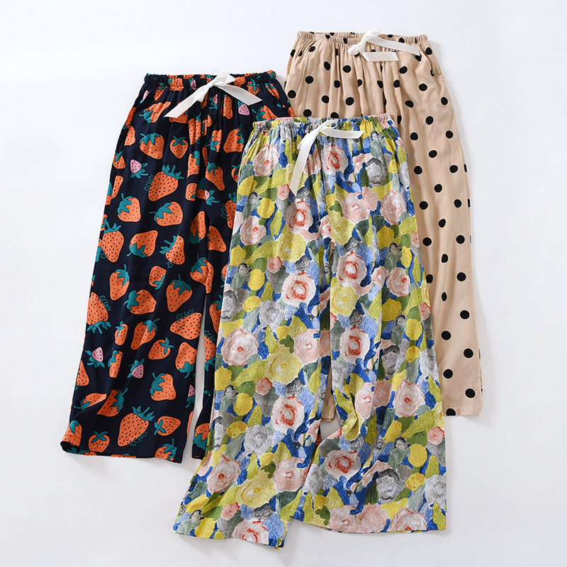 Cropped Pants Cotton Silk Pajama Pants Summer Women's Thin Rayon Outwear Summer Mid-length Loose Wide-leg Home Pants Cropped Pants Cotton Silk Pajama Pants Summer Women's Thin Rayon Outwear Summer Mid-length Loose Wide-leg Home Pants