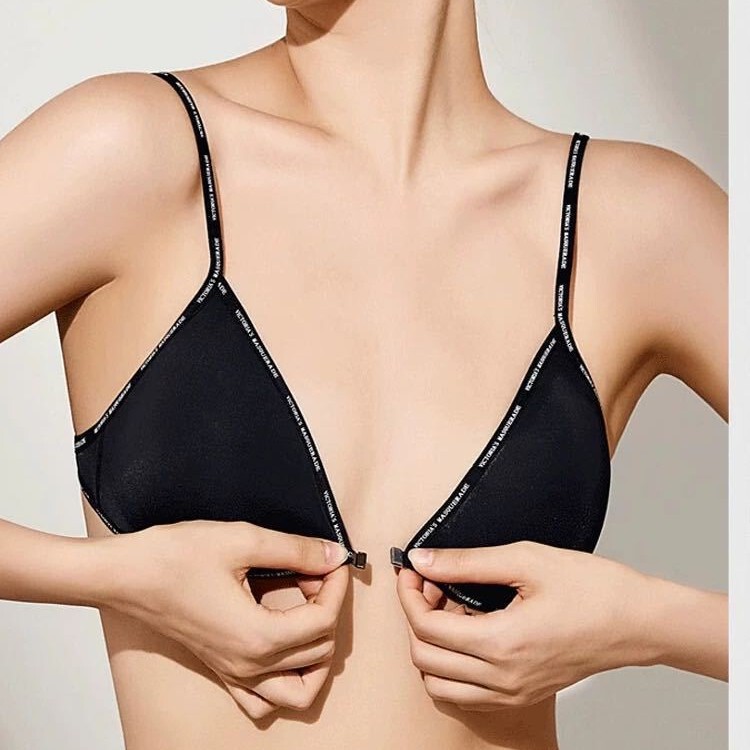 American-Style Letter Front Buckle Triangle Cup Bra for Women, Summer Thin Small Chest French Front Buckle Backless Thin Strap Bra