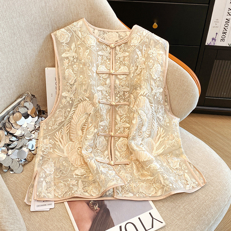 High-Quality Breathable Age-Reducing Middle-Aged Women's Silk Vest Women's Summer Heavy Embroidery Mulberry Silk New Chinese Style Top