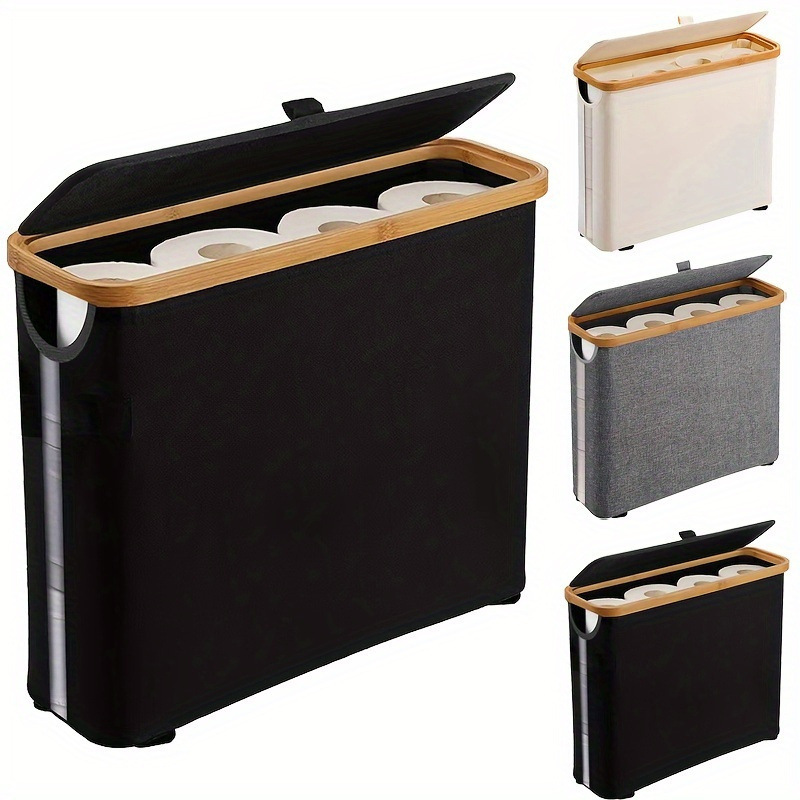 Bamboo Storage Basket Toilet Paper Holder With Lid Waterproof Visible Design For Home Garden Household Cleaning_voghion.com