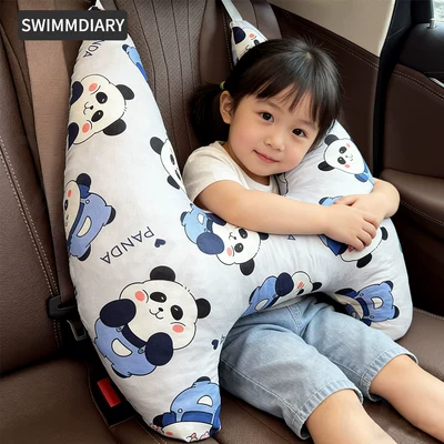 Seat belt shoulder pad — guard - panda-blue-removable-and-washable-liner-pure-cotton-fabricbreathable-style