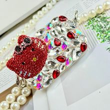 手机背夹带镜子Hello Kitty镶嵌玻璃珍珠链条斜挎精致可爱通用批