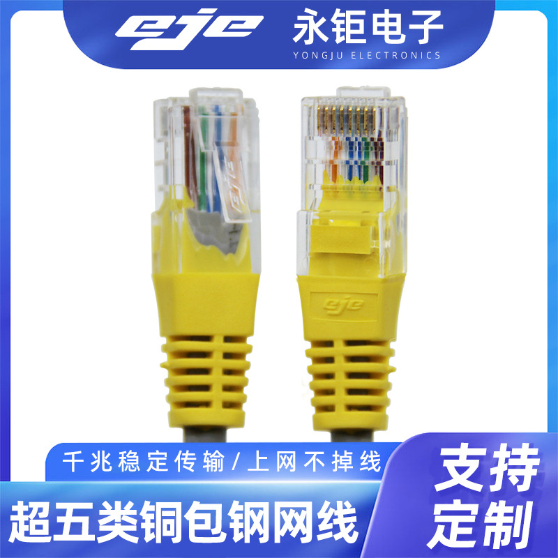 超五类铜包钢线芯千兆网线高速路由器水晶头CAT5E监控网络线成品