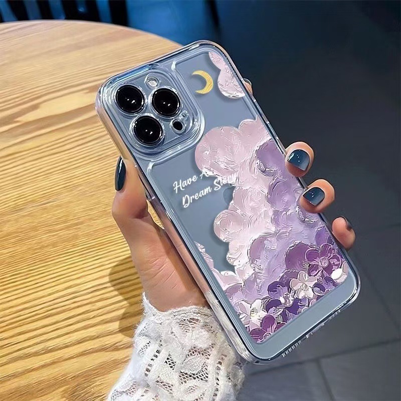 Pintura al óleo Luna para iphone16promax funda para teléfono móvil transparente Apple 15 anti-caída 14pro Japón y Corea 13/12