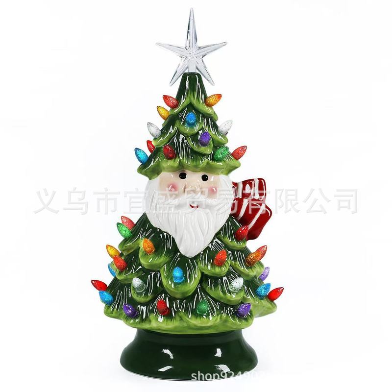跨境圣诞节圣诞老人摆件圣诞树灯光艺术摆件彩光设计圣诞老人白胡|undefined