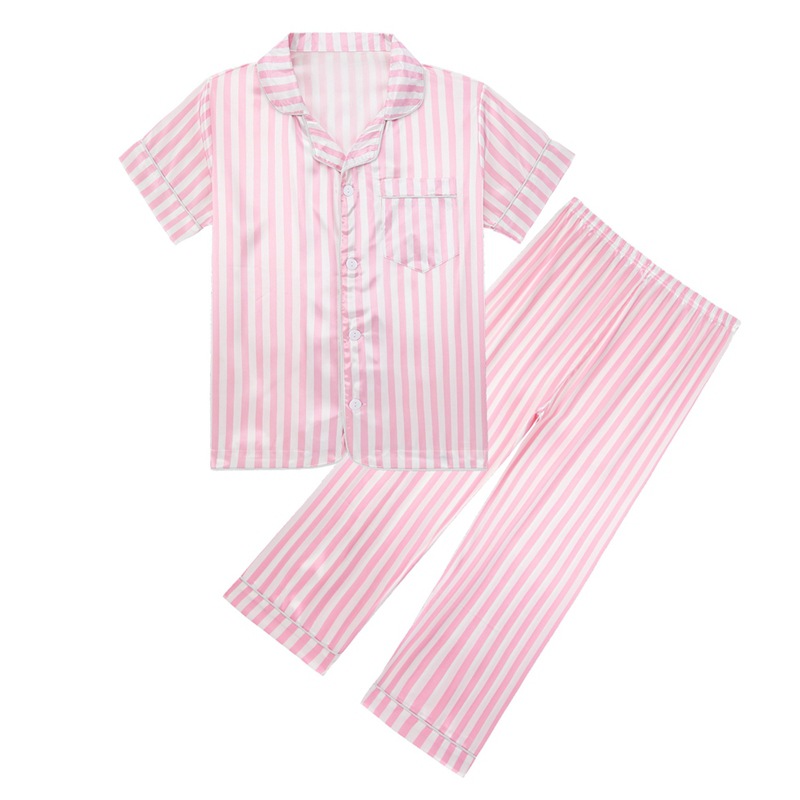 Kinderpyjama-Set, Kurzarm, lange Hose, bedrucktes Design, Frühlings- und Sommerkleidung für mittelgroße und große Kinder_voghion.com