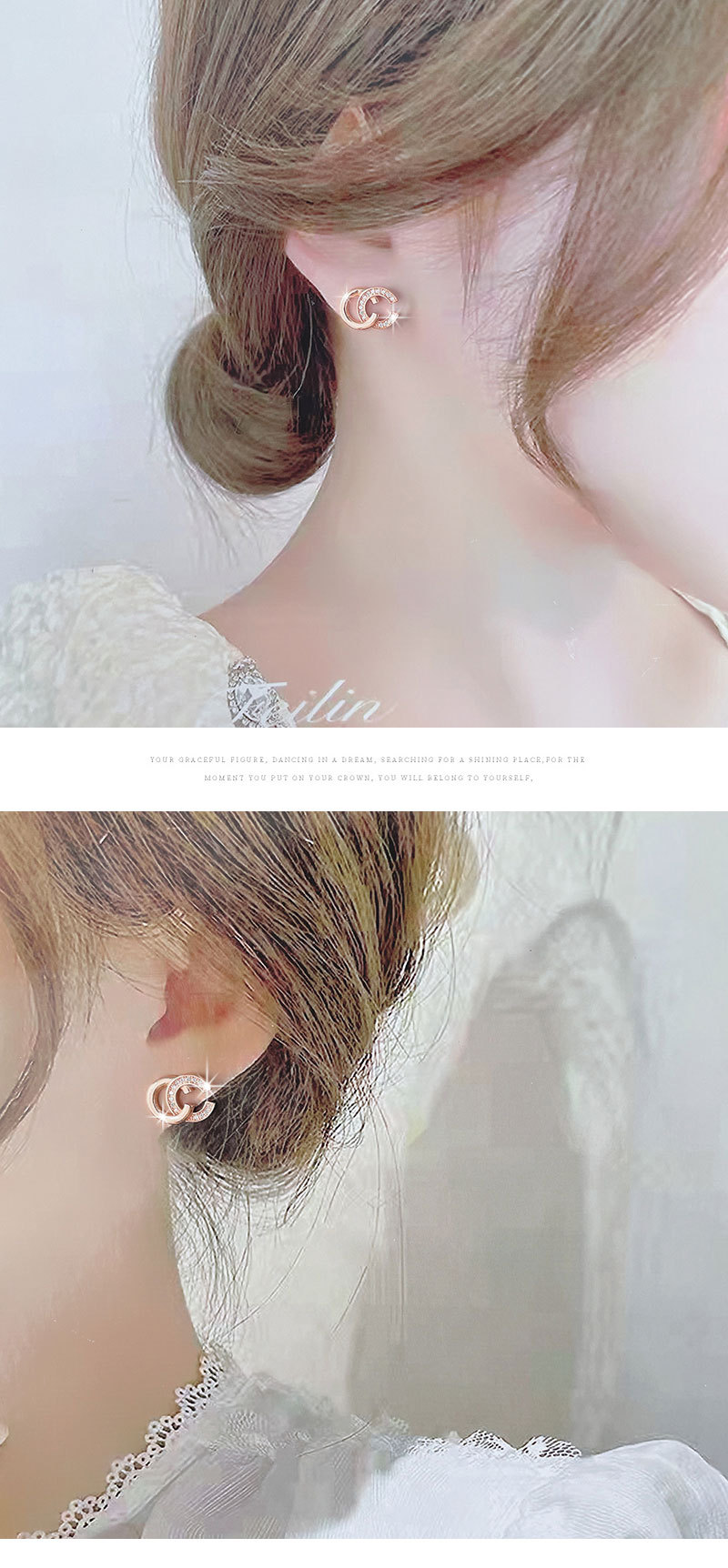 Simple Style Letter Copper Gold Plated Rhinestones Ear Studs 1 Pair