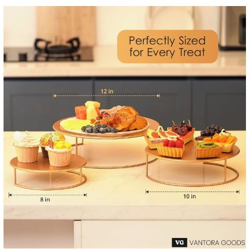 Juego transfronterizo de 3 piezas de soporte de pastel dorado-soporte de pastel dorado anidado-soporte de bocadillos redondo soporte de postre dorado
