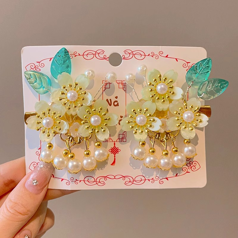 Niños vestidos de estilo antiguo para el cabello Hanfu flores bordas niñas super inmortales tarjeta de cabello tocado de estilo chino arco clip