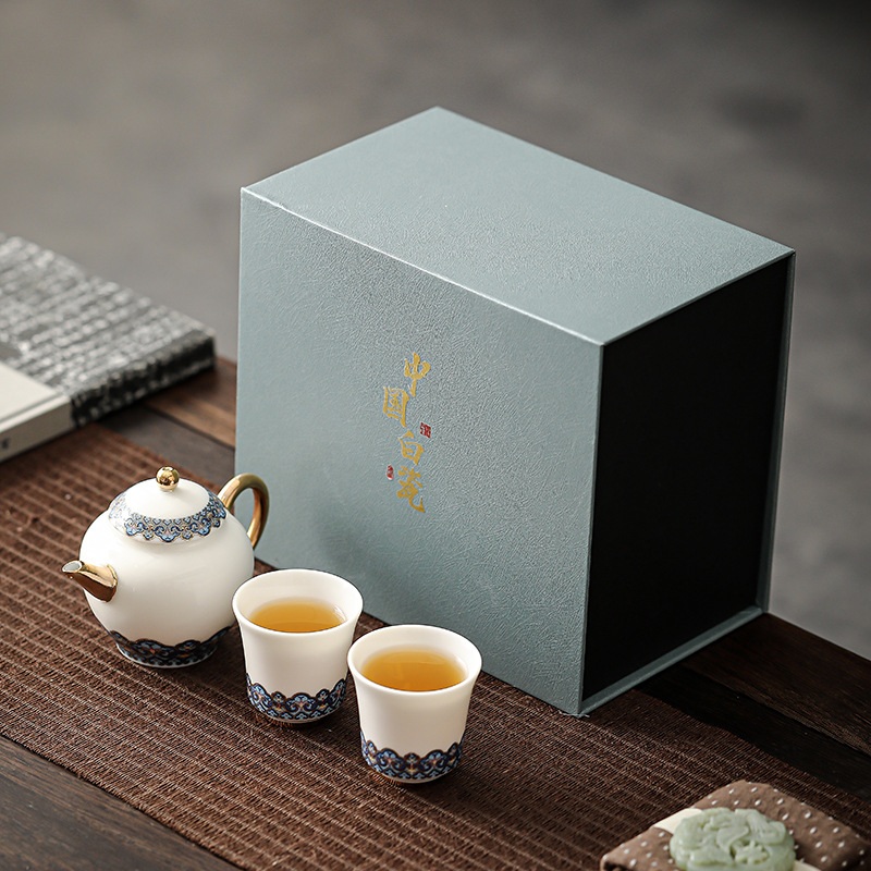 羊脂玉功夫茶具小套裝簡約泡茶壺一壺二杯禮盒裝商務禮品可定logo