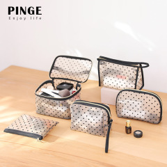2022 new ins style flocking love mesh cosmetic bag portable mesh storage bag travel transparent toiletry bag