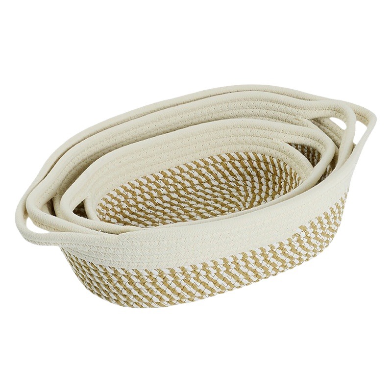 Cesta de almacenamiento Cesta de almacenamiento Cesta de almacenamiento de mano ovalada de juguete de bocadillos trenzados de cuerda de algodón