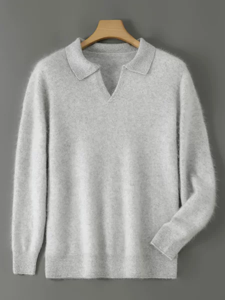 First-Line Ready-To-Wear 100% Pure Wool Sweater Men's Lapel Knitted Sweater Business Casual Pullover Warm Base Top
