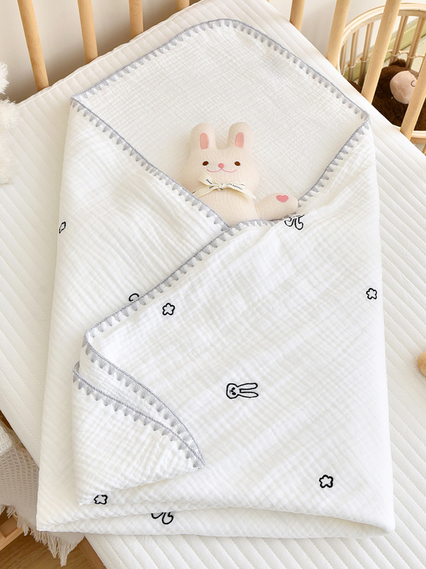ベビータオル新生児純綿ガーゼ刺繍貝殻縁包単初産赤ちゃん出産室子守帯包単|undefined