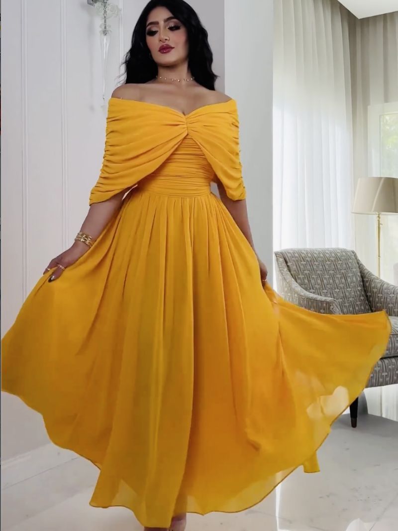 2022 Spring/Summer Cross-Border Women's Fashion Independent Site Ebay Sexy Chiffon Pleated Ball Gown Dress New Style