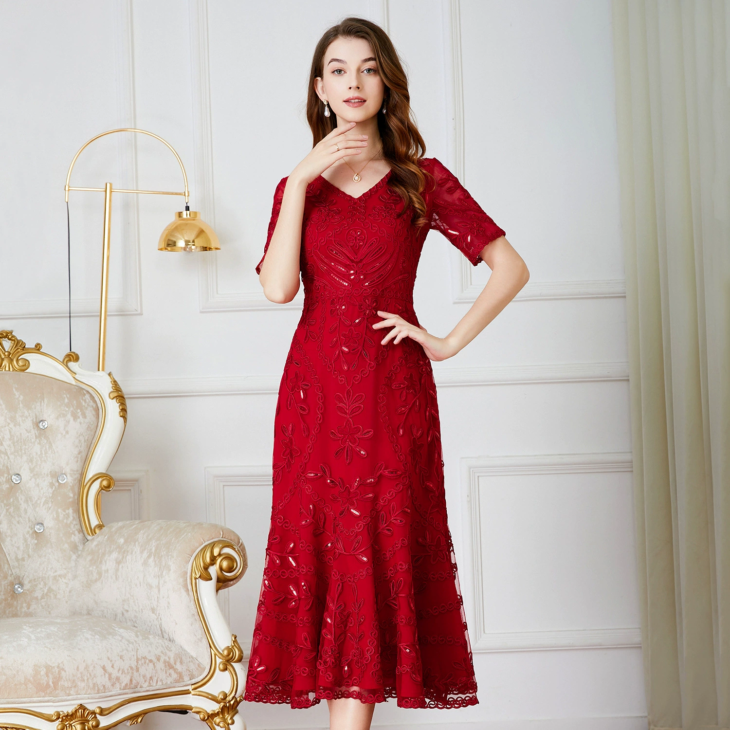 Летняя мини-юбка для мамы, свадебное платье, с коротким рукавом, plus size, с вышивкой, оптом
