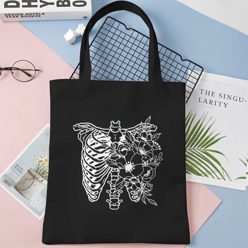 Halloween calavera impresa bolsa de lienzo 35 * 40 bolsa de gran capacidad para comprar bolsas de mano venta caliente transfronteriza 0902 - 8