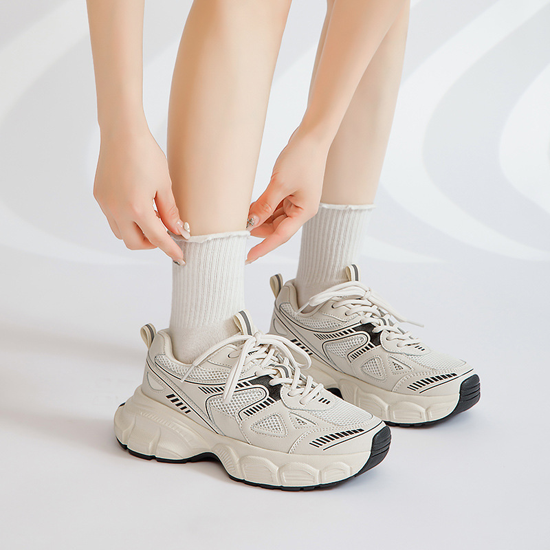 Zapatillas Augu Shiden de suela gruesa para mujer, novedad primavera 2026, ligeras, con cordones, blancas, informales, para correr