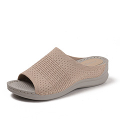 Thick-soled flat sandals for outdoor wear, cross-border Amazon, elastic woven, breathable soft soles, casual one-piece sandals, sizes 41-43, plus size