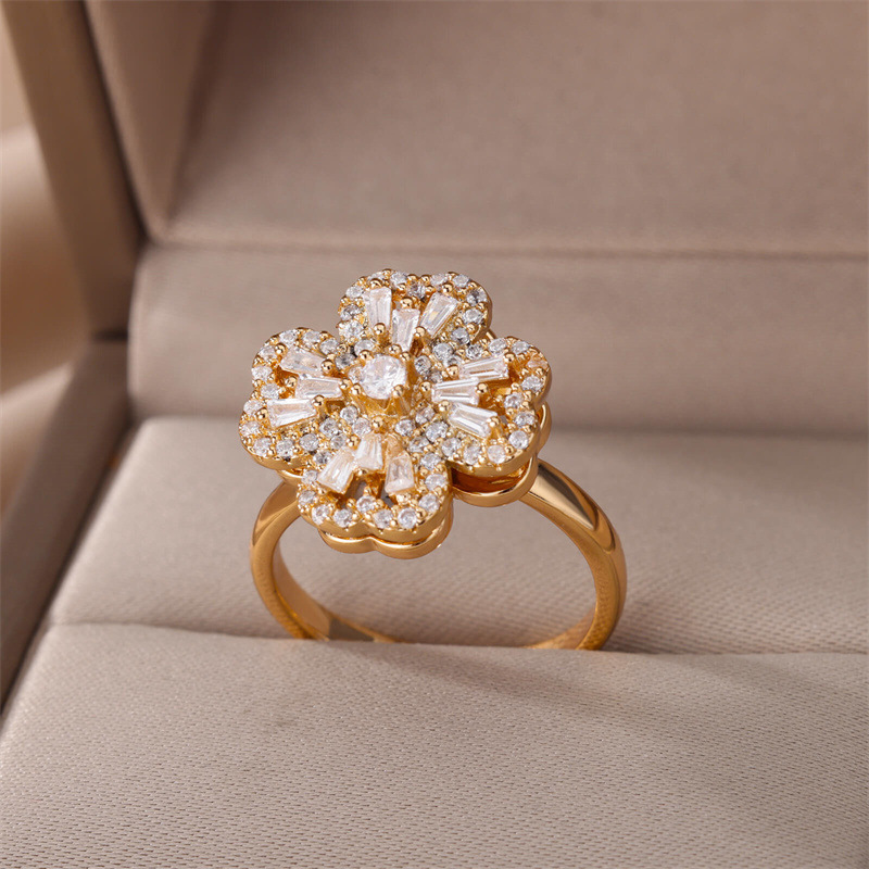 Fashion Flower Copper Plating Zircon Open Ring 1 Piece