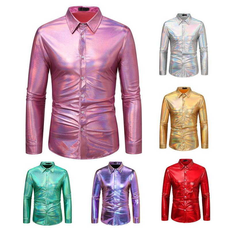 2025 Autumn and Winter New Disco Shiny Shirt Amazon Hot Selling Wholesale Men's Long Sleeve Shirt