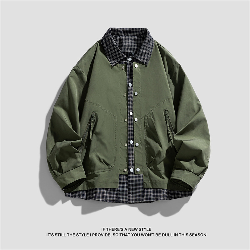 Otoño doble chaqueta de vaquero de primavera y otoño, estudiantes de secundaria jóvenes, chaqueta a cuadros de moda