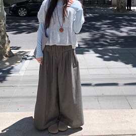 千鸟格子多褶休闲裤2026春秋新款小格纹大码宽松直筒阔腿裤女纯色