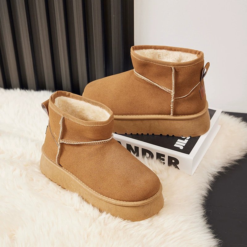 Женские зимние сапоги на толстой подошве для увеличения роста, 2025, на флисовой подкладке, утепленные, из хлопка, нескользящие, короткие, без застежек