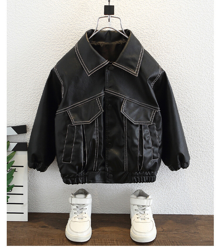Mingxian Leather 2024 Autumn New Korean Edition Children's Cool and Handsome Jacket Boys' Spring Top_voghion.com