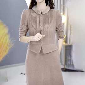 假两件连衣裙女遮肚子秋冬新款加绒加厚显瘦配大衣保暖打底裙新品