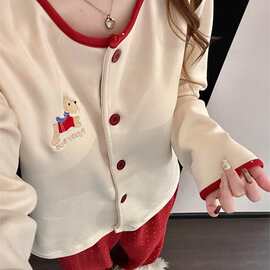 甜美卡通小狗波点德绒睡衣女秋冬季2026新款保暖舒适家居服两件套