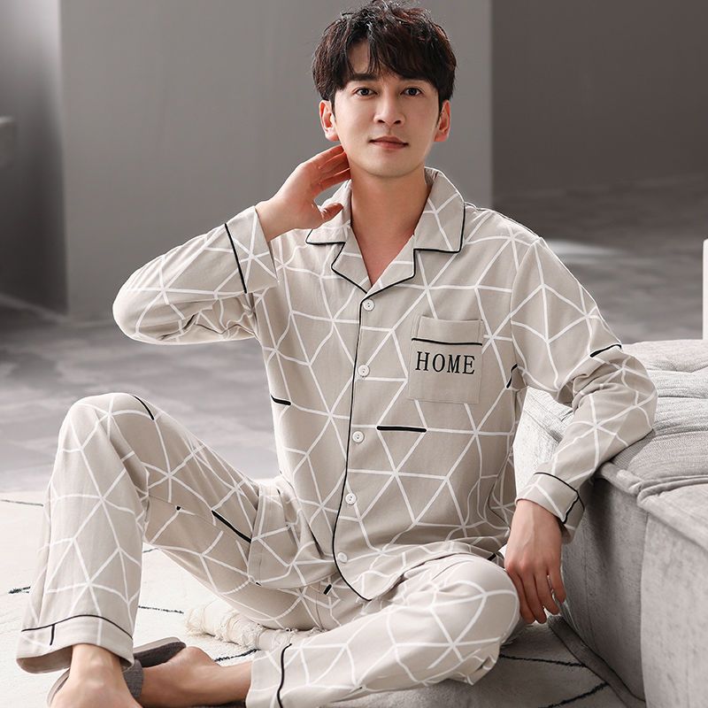 Cardigan pijamas de los hombres 100% algodón primavera y otoño se pueden usar fuera traje de manga larga invierno papá joven y de mediana edad ropa para el hogar
