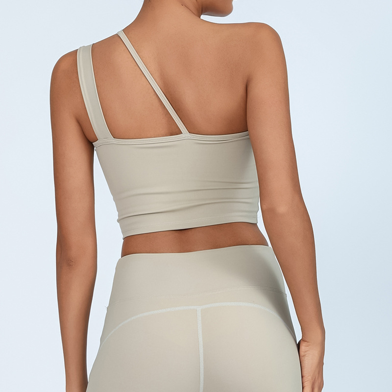 Europa y Estados Unidos comercio exterior chaleco de yoga transfronterizo mujer con almohadilla de pecho irregular de un solo hombro deportivo acondicionamiento físico rápido secado chaqueta de cintura