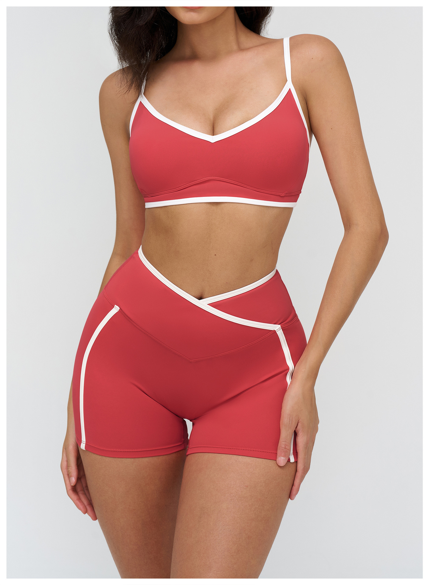 Nude Color Block Yoga Set For Women Tight Fitting Casual Sportswear Outdoor Running Fitness Clothes 9528_ecoleips.com