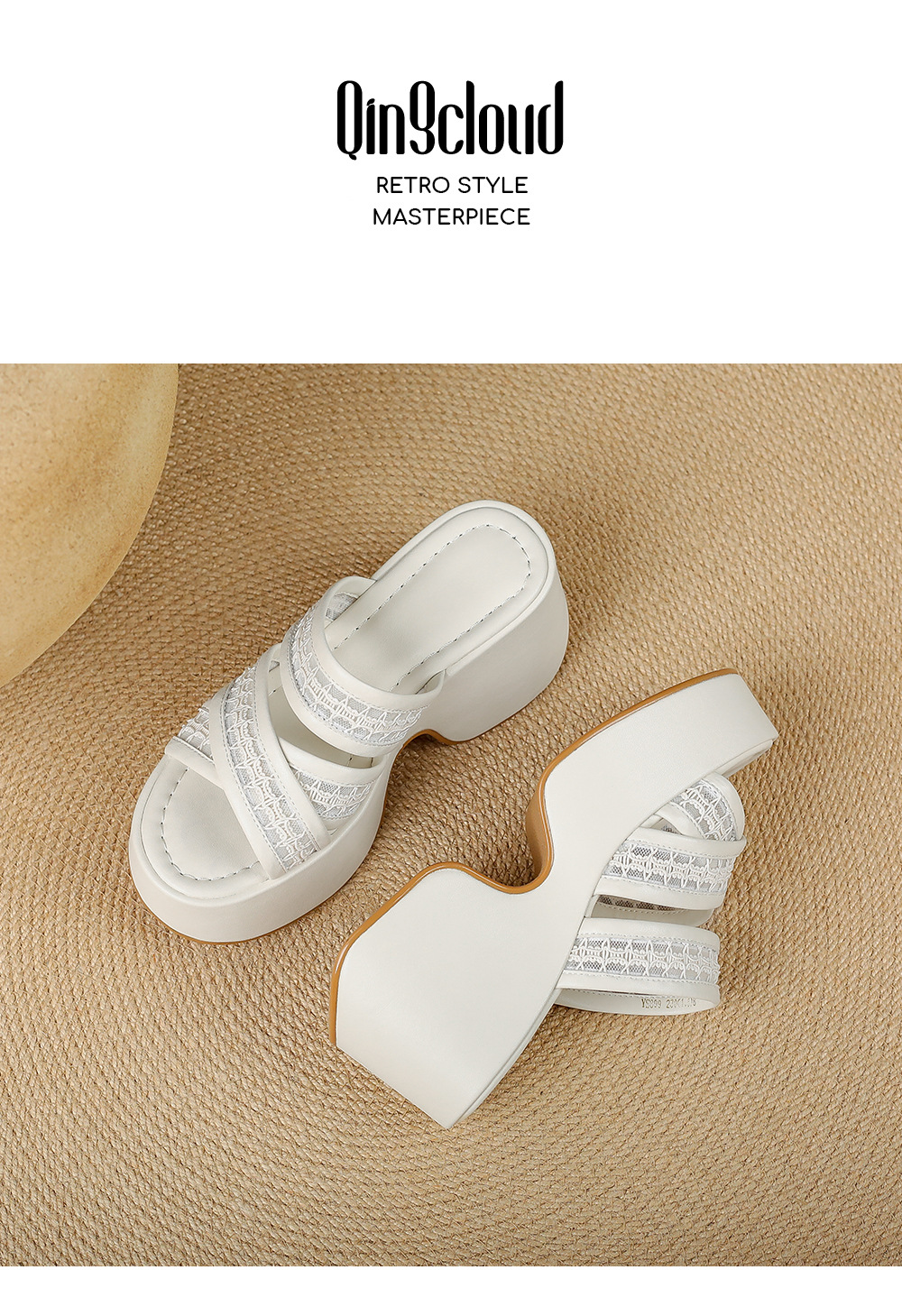 Sandal cao gót nữ quai chéo đế xuồng hở mũi gót 9 cm — màu đen, màu trắng ngà chi tiết 12