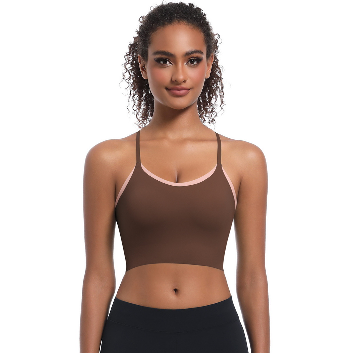 Limpieza transfronteriza color sólido doble chaqueta de espalda hermosa una taza de ropa interior deportiva sin marcas correr fitness yoga sujetador mujer image 7