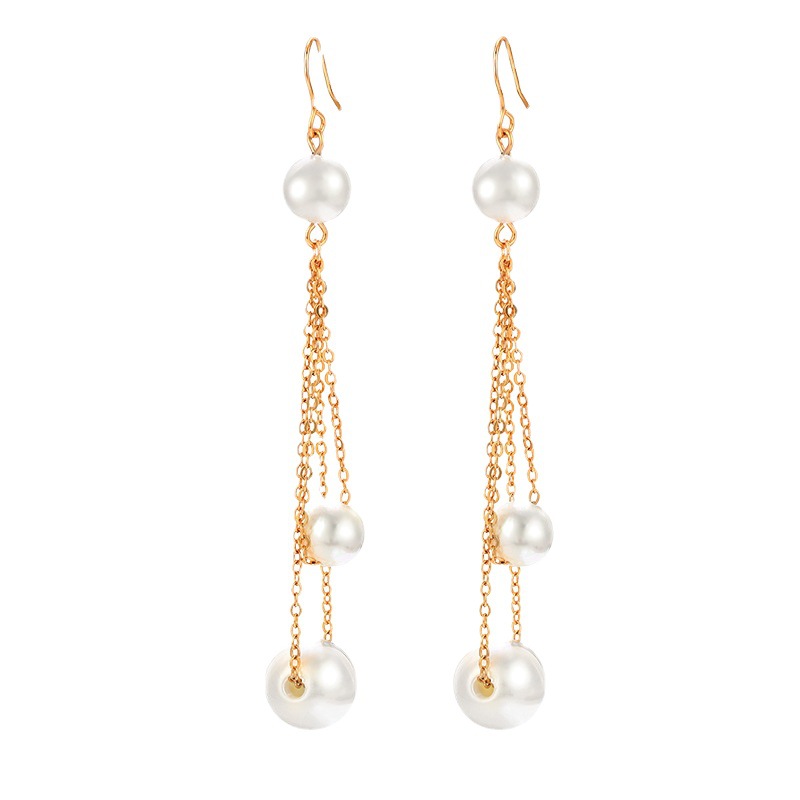 Pendientes largos de borla con perlas de imitación de Xuping, pendientes vintage de alta gama con aleación de oro de 18K para mujer, para verano.
